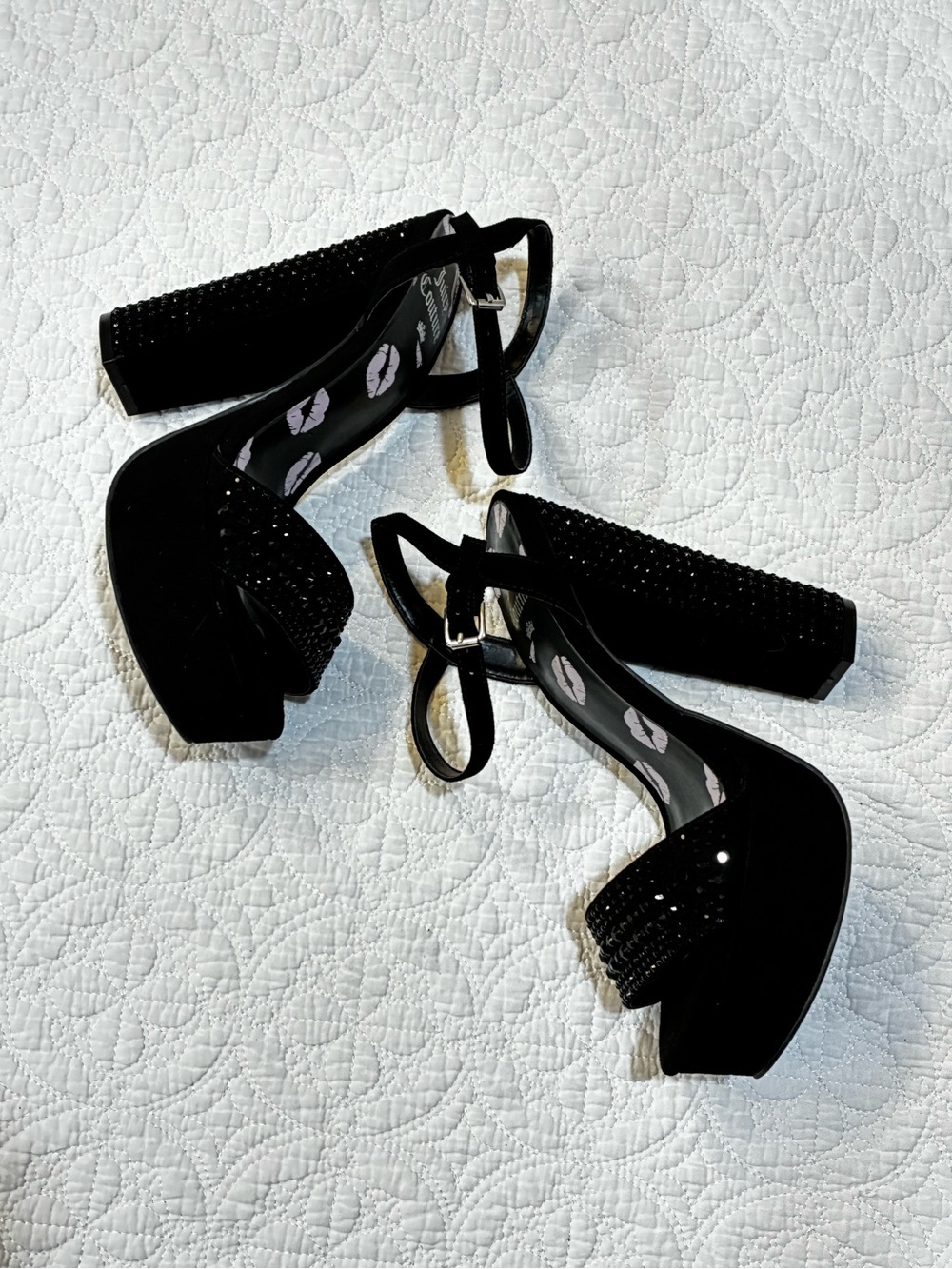 Juicy Couture Trice Black Rhinestone Platform Heels Ankle Strap Sandals Size 7 - Picture 4 of 7